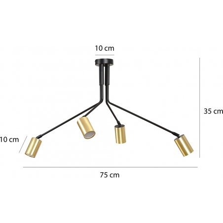 Verno IV black&amp;gold semi flush ceiling light with adjustable arms and 4 lights Emibig