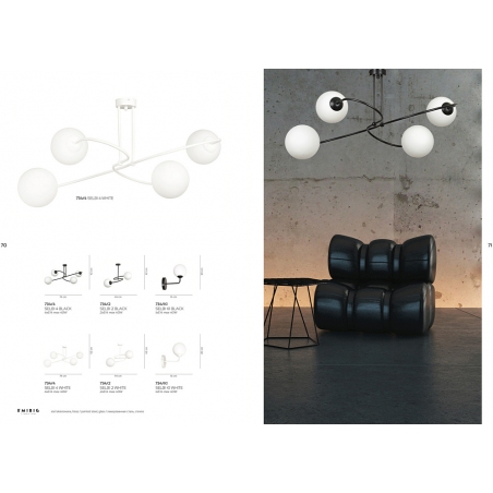 Designerska Lampa sufitowa szklane kule Selbi IV 74 czarno-biała Emibig do salonu, jadalni i sypialni.