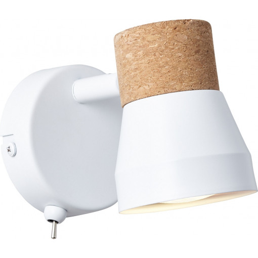 Moka white matt&amp;cork scandinavian wall lamp with switch Brilliant