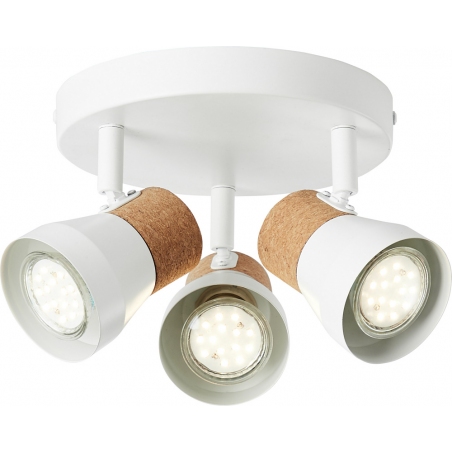 Moka white matt&amp;cork round ceiling spotlight with 3 lights Brilliant