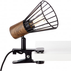 Manama dark wood&amp;black matt clamp-on wire desk lamp Brilliant