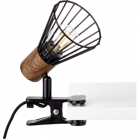 Minimalistyczna Lampa klips druciana Manama Ciemne drewno/Czarny mat Brilliant na biurko.