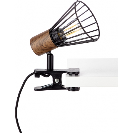 Minimalistyczna Lampa klips druciana Manama Ciemne drewno/Czarny mat Brilliant na biurko.