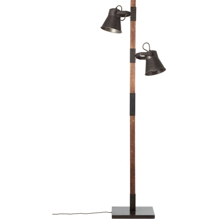 Lampa podłogowa industrialna Plow Czarna stal/Drewno Brilliant do salonu i sypialni.