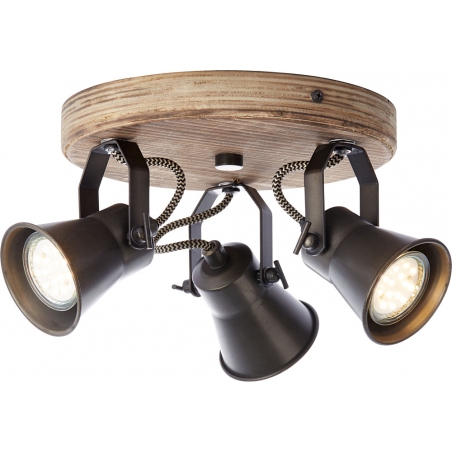 Seed black steel&amp;wood industrial ceiling spotlight with 3 lights Brilliant