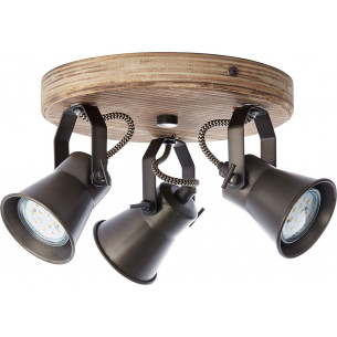 Seed black steel&amp;wood industrial ceiling spotlight with 3 lights Brilliant