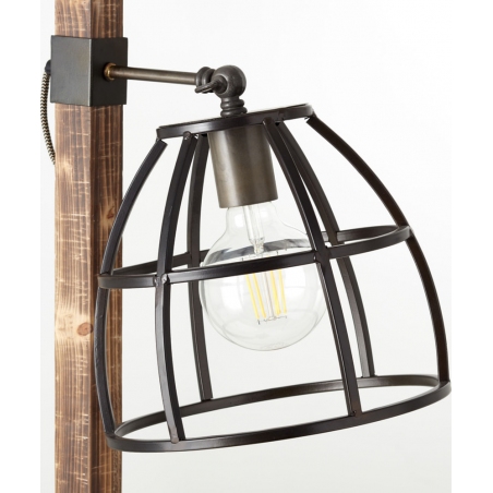 Industrialna Lampa podłogowa druciana Matrix Czarna stal/Drewno Brilliant do salonu i sypialni.