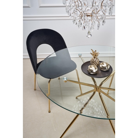 Rondo 110 transparent&amp;gold glass round dining table with gold legs Halmar