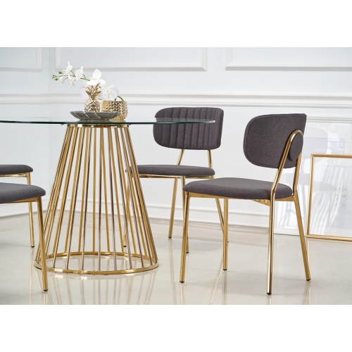 Stylish Liverpool 120 Transpa Gold, Round Glass Dining Table With Gold Legs