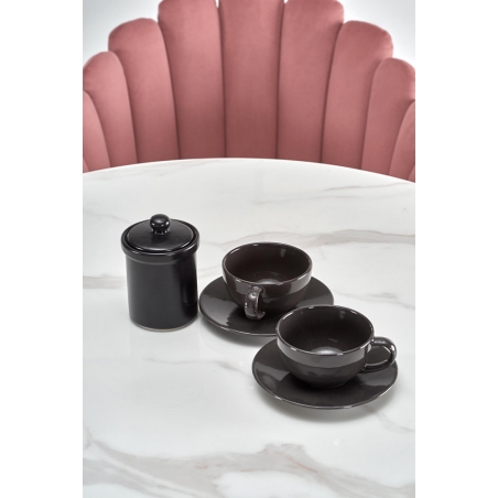 Ambrosio 90 marble&amp;black glass round one leg dining table Halmar