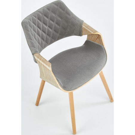 K396 light oak&amp;grey velvet chair with armrests Halmar