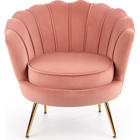 Designerski Fotel "muszelka" ze złotymi nogami Amorinito Velvet Jasno różowy Halmar do salonu i sypialni.