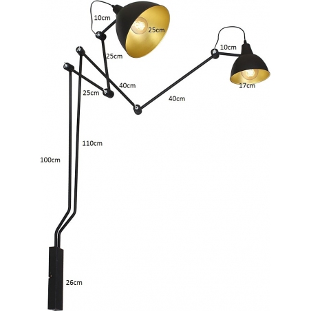 Aida black&amp;gold industrial double wall lamp with arms Aldex
