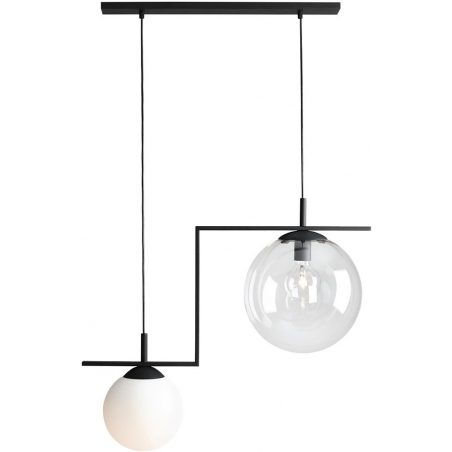 Designerska Lampa wisząca 2 szklane kule Zac Black II 72 przezroczysto-biało-czarna Aldex do kuchni i salonu.
