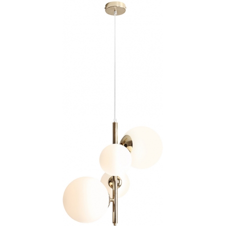 Designerska Lampa wisząca 4 szklane kule Bloom biało-złota Aldex do kuchni, salonu i sypialni.