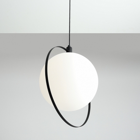 Designerska Lampa wisząca szklana kula Aura 42 biało-czarna Aldex do kuchni, salonu i sypialni.