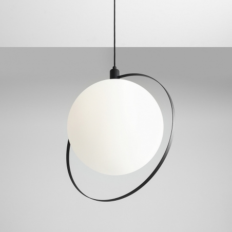 Designerska Lampa wisząca szklana kula Aura 42 biało-czarna Aldex do kuchni, salonu i sypialni.