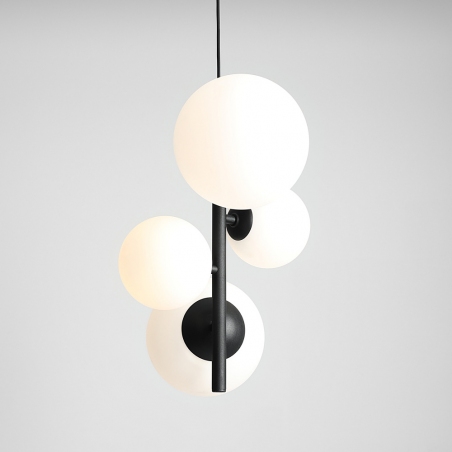 Designerska Lampa wisząca 4 szklane kule Bloom biało-czarna Aldex do kuchni, salonu i sypialni.