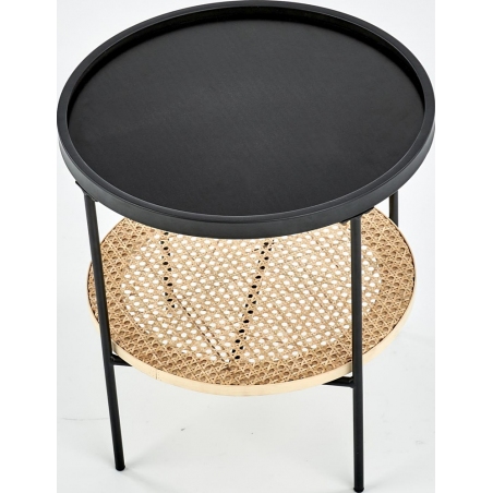 Kampa 45 black&amp;natural round coffee table with shelf Halmar
