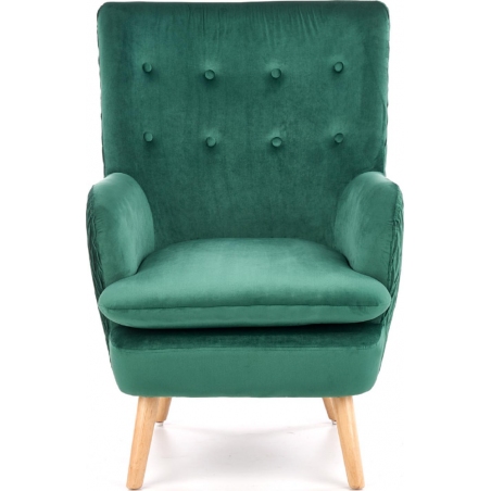 Ravel dark green velvet quilted armchair with wooden legs Halmar