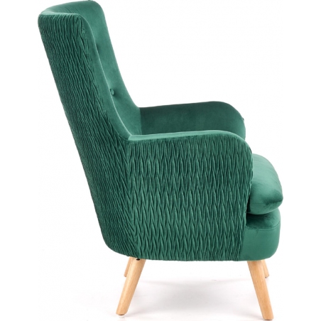 Ravel dark green velvet quilted armchair with wooden legs Halmar