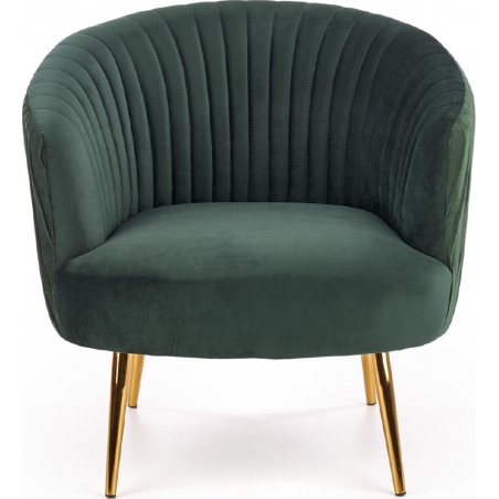 Designerski Fotel "muszelka" złote nogi Crown Ciemno zielony Halmar do salonu i sypialni.