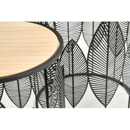 Folla natural&amp;black set of wire coffee tables Halmar