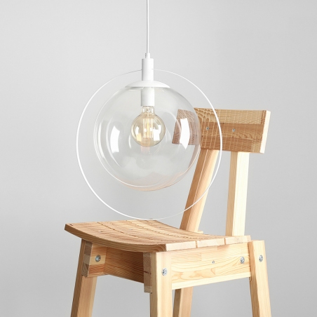 Designerska Lampa wisząca szklana kula Aura 42 przezroczysto-biała Aldex do kuchni, salonu i sypialni.