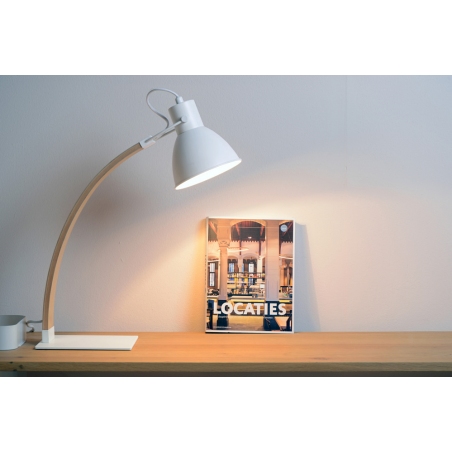 Stylowa Lampa biurkowa drewniana Curf Biała Lucide na biurko od BlowUpDesign.pl