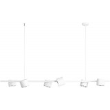 Designerska lampa wisząca podłużna 6 punktowa Bot 121 biała Aldex nad stół i wyspę kuchenną.