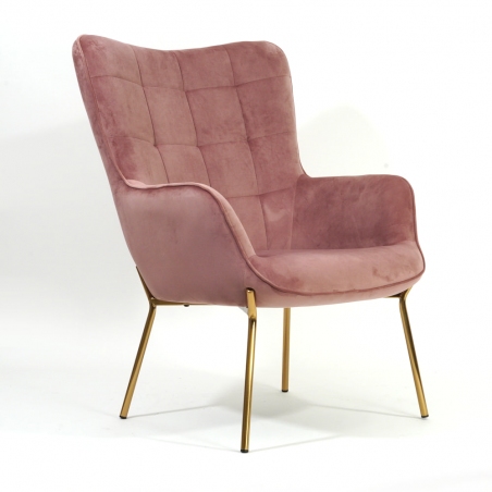 Castel pink velvet quilted armchair with gold legs Halmar