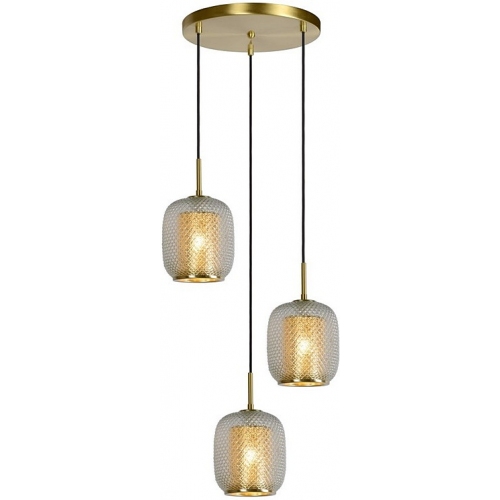 Agatha 35 transparent&amp;gold glass triple pendant lamp Lucide