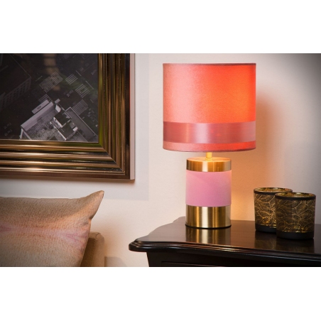 Dekoracyjna Lampa stołowa glamour Frizzle mosiężno-różowa Lucide do salonu, przedpokoju lub sypialni.
