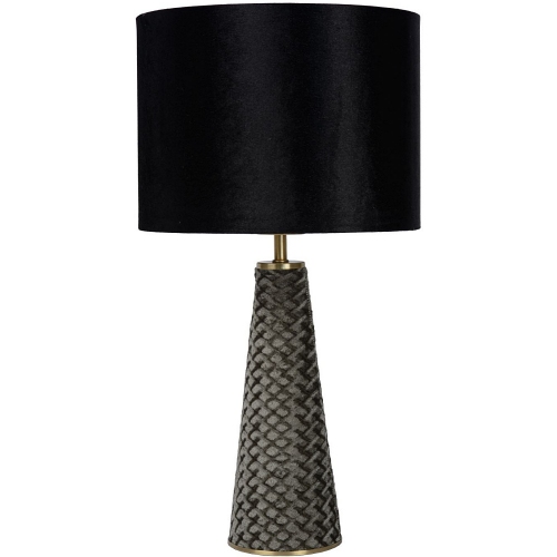 Dekoracyjna Lampa stołowa welurowa Velvet szaro-czarna Lucide do salonu, przedpokoju lub sypialni.