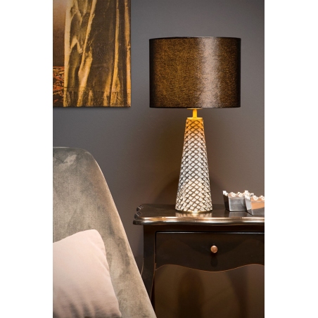 Dekoracyjna Lampa stołowa welurowa Velvet szaro-czarna Lucide do salonu, przedpokoju lub sypialni.
