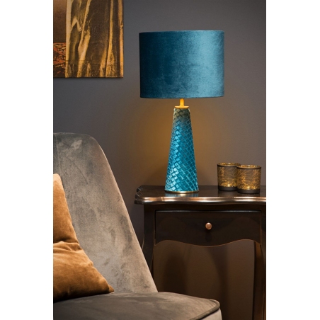 Dekoracyjna Lampa stołowa welurowa Velvet niebieska Lucide do salonu, przedpokoju lub sypialni.