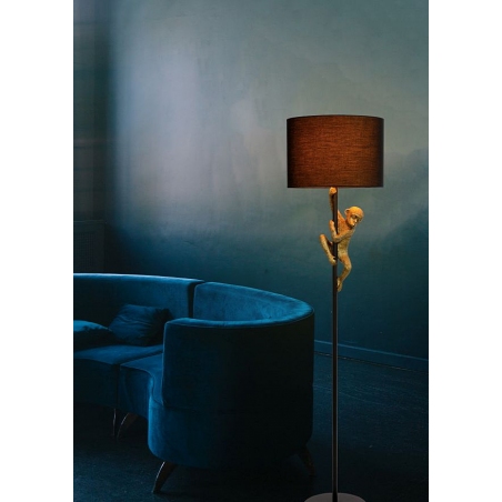 Lampa podłogowa dekoracyjna Chimp czarno-mosiężna Lucide do czytania, salonu i sypialni.