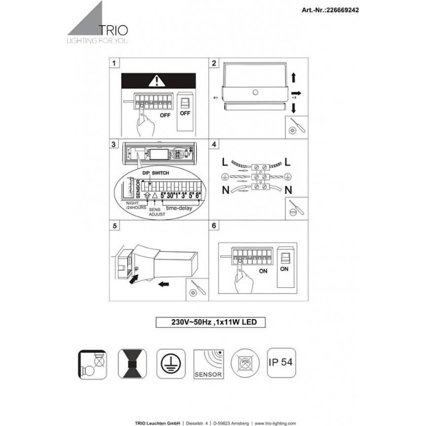 Nowoczesny Kinkiet zewnętrzny z czujnikiem ruchu Cuando Sensor Led Antracytowy Trio na dom i taras.