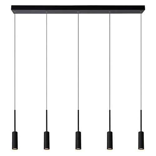 Stylowa Lampa podłużna wiszące tuby Tubule LED czarna Lucide do kuchni, jadalni i salonu.