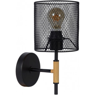 Stylowy Kinkiet ażurowy z drewnem Baskett czarny Lucide do sypialni i salonu. 2