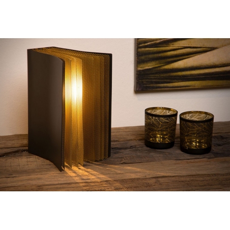 Dekoracyjna Lampa stołowa dekoracyjna "książka" Livert czarno-złota Lucide do salonu, przedpokoju lub sypialni.