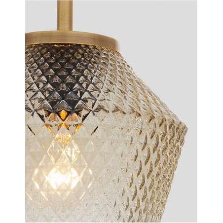Stylowa Lampa wisząca szklana retro Leo 19 bursztynowo-mosiężna z dekoracyjnym kloszem