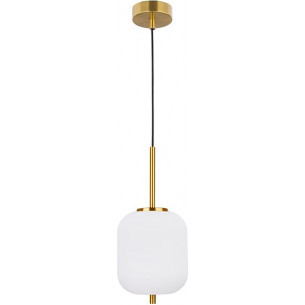 Elegancka Lampa wisząca szkana glamour Tamo 16 biało-mosiężna do salonu i jadalni