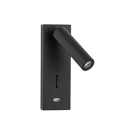 Space LED black minimalistic wall lamp with switch and usb