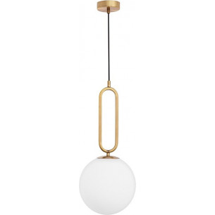 Elegancka Lampa wisząca szklana kula glamour Bullet 25 biało-mosiężna do salonu i jadalni