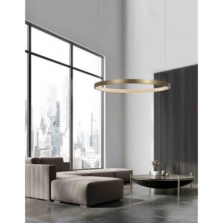 Elegancka Lampa wisząca okrągła glamour Redo 85 LED mosiężna do salonu i jadalni