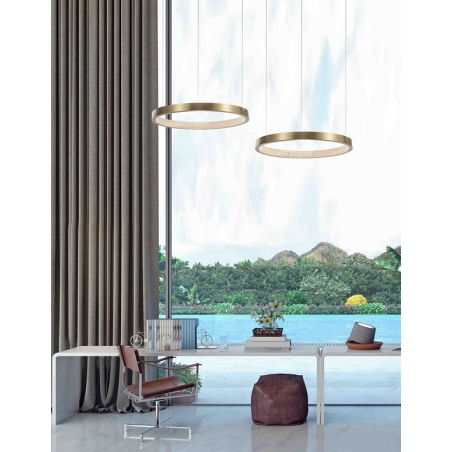 Elegancka Lampa wisząca okrągła glamour Redo 45 LED mosiężna do salonu i jadalni