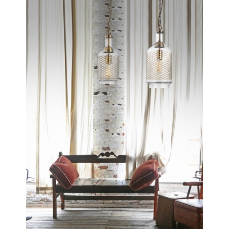 Stylowa Lampa wisząca szklana retro Mio 12 przezroczysto-mosiężna z dekoracyjnym kloszem