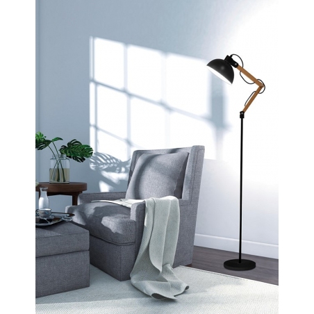 Stylowa Lampa podłogowa skandynawska Antua czarno-drewniana do salonu i sypialni