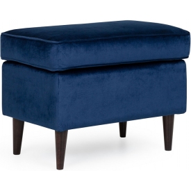 Ron Velvet navy blue velvet footstool with wooden legs Signal